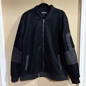 Stacy Adams Black Metallic Bomber Jacket – Zip Up, Reflective Panels XL